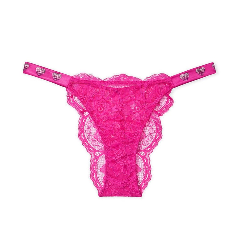 Sexy lace hot pink shine strap panty